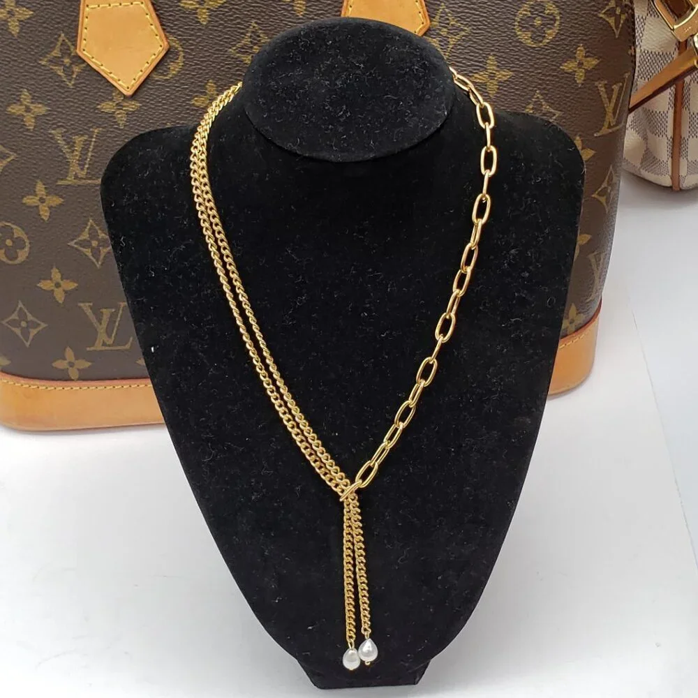 Stainless Steel Gold Plated with Real Fresh Pearl Necklace